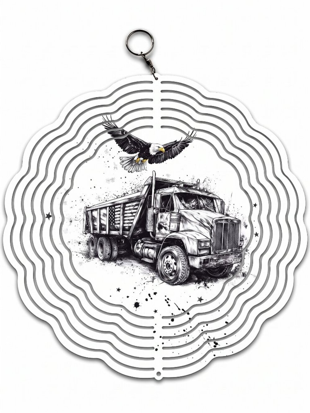 10" Eagle & Dump Truck Kinetic Wind Spinner - White Metal Hanging Yard Decor